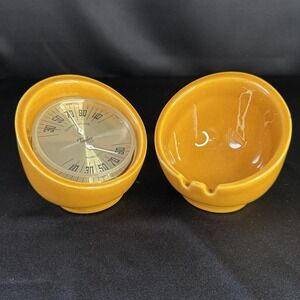 MCM 60s Atomic Ceramic Yellow Glazed Table Top Ashtray & Taylor Thermometer Set